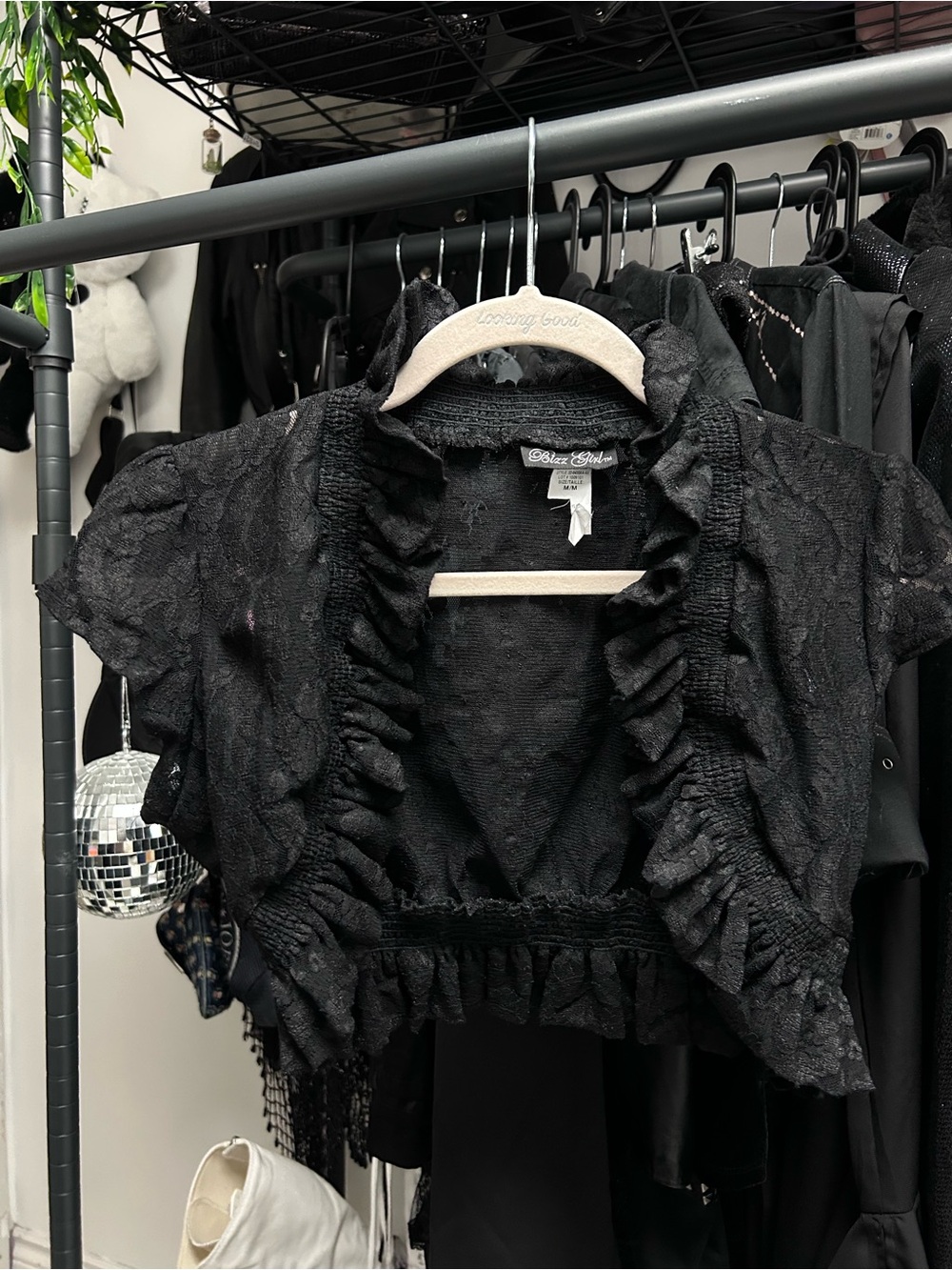 black lace baby short sleeve y2k shrug